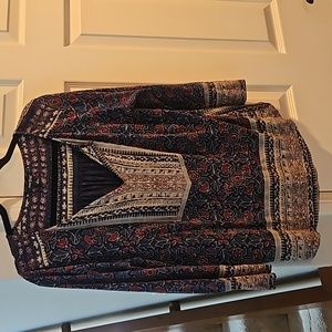 Womens Lucky Brand 3/4 sleeve floral top blouse L Large EUC